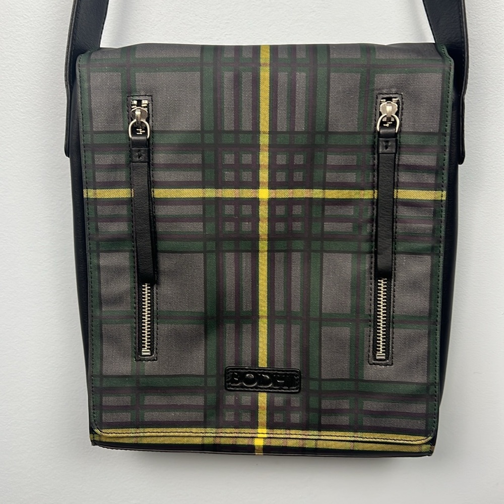 BODHI waxed canvas an leather plaid crossbody messenger bag